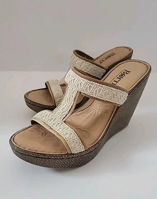 Born Lio Platform Wedge Sandals Women's Size 6 Heel Slide Natural Chunky Strappy - Image 1 of 4