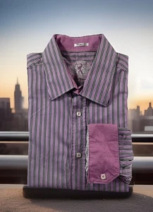 Bugatchi Shirt Men’s XL Flip Cuff Dress Shaped Fit Striped Long Sleeve Mens - Picture 1 of 12
