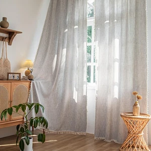 Setaback Tende Boho per Camera da Letto Soggiorno 2 Pannelli Tende Lino 63 Inc... - Foto 1 di 9