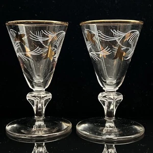 His And Hers Set 2 - ￼Libbey Royal Fern Gold Trimmed & Etched Cordial Hostess - Picture 1 of 17