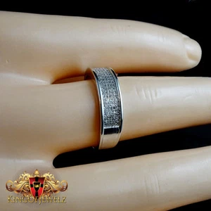 MEN NEW 14K WHITE GOLD G/P SILVER 0.35 CARAT GENUINE DIAMOND RING WEDDING BAND - Picture 1 of 11