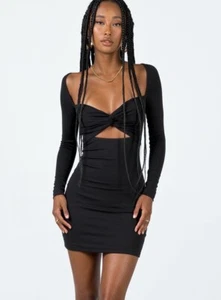 Princess Polly Lennel MINI Black Dress Size 12 - Picture 1 of 9