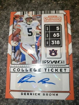 2020 Panini Contenders RC AUTO Derrick Brown College Ticket Carolina Panthers  - Image 1 of 2