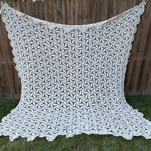 Vintage Antik Hand Gehäkelt Deckchen Tischdecke Bettbezug Elfenbein Creme 94"x102" - Bild 1 von 4
