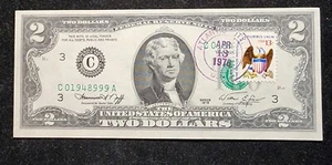 $2 DOLLAR BILL, Atlantic City, NJ. One Nation Indivisible 13c Stamp. Crisp T8119 - Picture 1 of 5