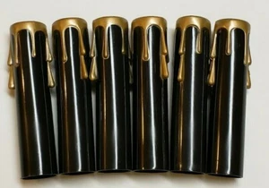 SET OF 6, 4" TALL BLACK PLASTIC CANDELABRA SOCKET CANDLE COVER GOLD DRIPS 50296J - Picture 1 of 5