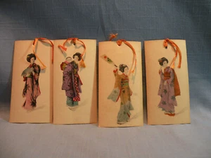 4 GEISHA DIPINTE A MANO RAGAZZE, CARTE PONTE VINTAGE, GIAPPONESE, NOS IN SCATOLA - Foto 1 di 10