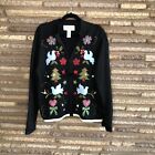 Sarah Bentley Vintage Applique Christmas Holiday Cardigan Sweater Size L Ugly