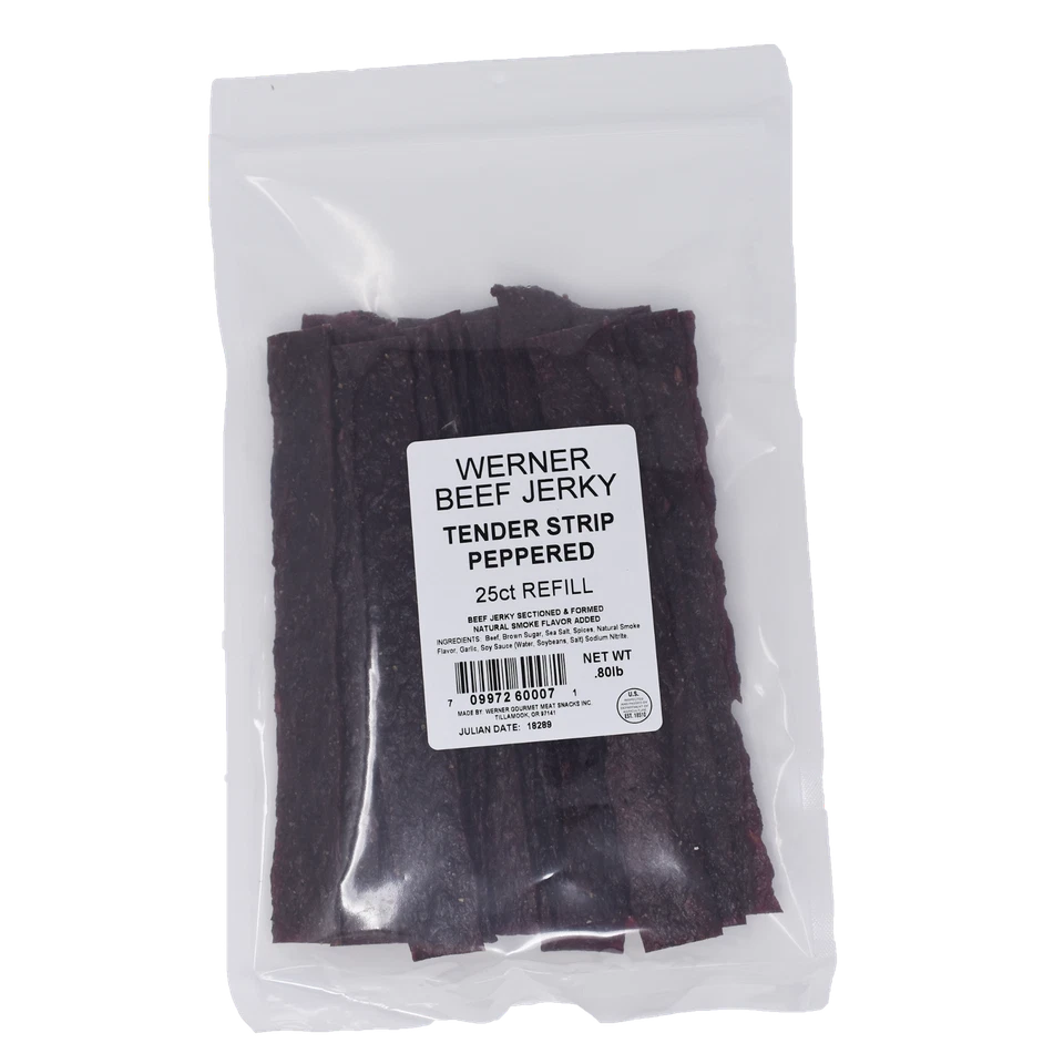 Bocadillos de carne gourmet Werner 25 quilates tiras tiernas carne pimienta cecina - de origen estadounidense Foto 1 de 1