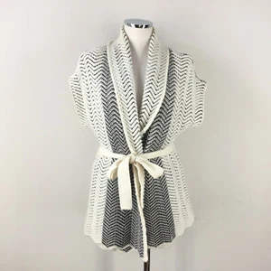 Coldwater Creek S 4 Wrap Sweater Vest Cardigan Ivory Gray Woven Wool - Picture 1 of 6
