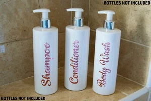 PEGATINAS DE BAÑO DE ORO ROSA DISPENSADOR CHAMPÚ ACONDICIONADOR PEGATINAS DE VINILO ETIQUETA - Imagen 1 de 1