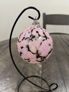 Ron Hinkle West Virginia Pink Brown Art Glass Round Ball Christmas Ornament - Picture 1 of 5