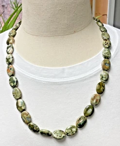 Rain Forrest Jasper 22" Oval Bead Gemstone Necklace - Picture 1 of 3