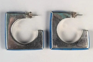 Pendientes Plata de Ley México Turquesa Cuadrados Grandes 925 Idea de Regalo Vintage  - Imagen 1 de 9