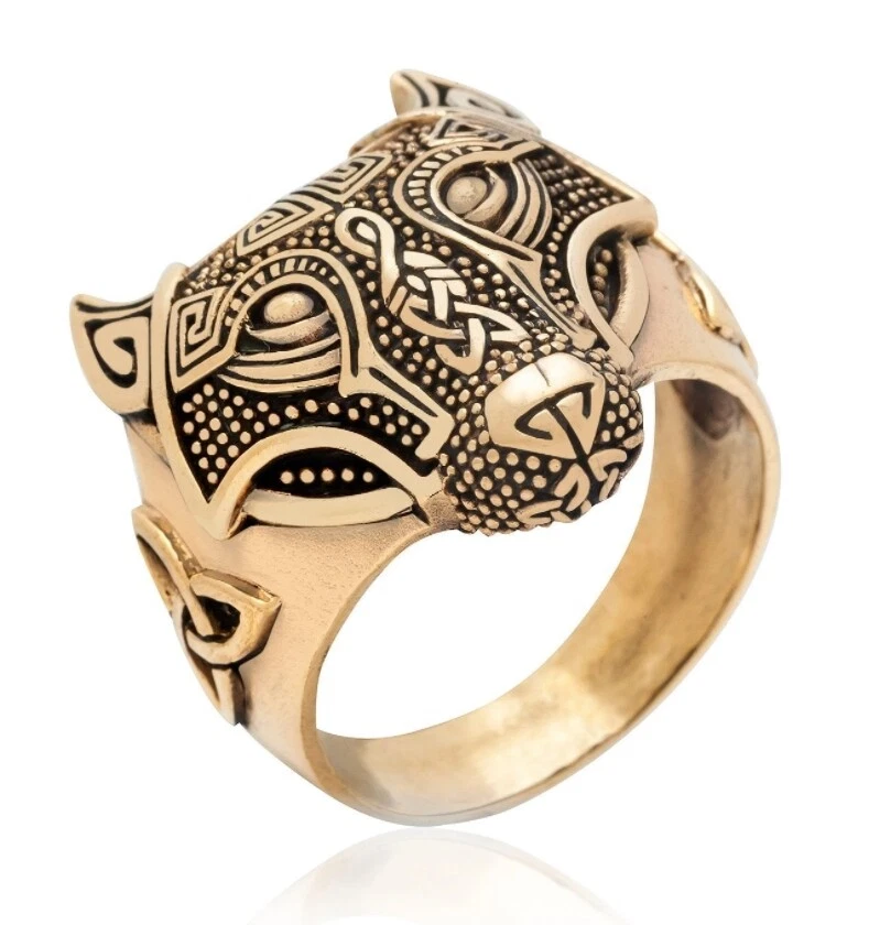 Wolf Triquetra Bronze Ring Runen Wikinger Siegel Viking Celtic Amulett Nordic - Bild 1 von 3