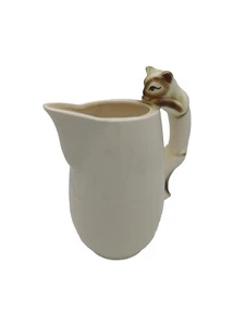 Beverage Pitcher Climbing Cat Handle White Porcelain Whimsical Kitchen Serveware - Picture 1 of 10