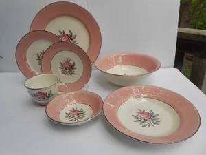 31 CUNNINGHAM & PICKETT Norway Rose pink dinnerware dinner plate soup fruit bowl - Picture 1 of 4