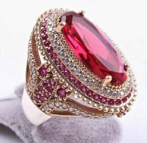14K Yellow Gold Filled Jewelry Oval Cut Red Garnet Women Wedding Ring Size 6-10