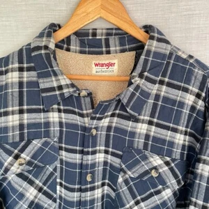 NEW Wrangler Men's 3XL Flannel Barn Coat Jacket Sherpa Lined Plaid Blue White - Picture 1 of 7