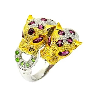 AAA RHODOLITH GRANAT & CHROMDIOPSID TIGER RING 925 STERLINGSILBER GR. 7,75 - Bild 1 von 3
