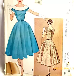 RARE OOP VTG McCALL'S 9611 1952 PIN-UP FULL SKIRT DRESS PATTERN sz 20 b38 - Bild 1 von 9