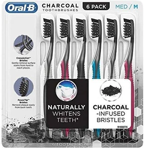 Oral B Charcoal Toothbrush 6Pk Medium Colors Vary PowerTip & CrossAction Bristle - Picture 1 of 3