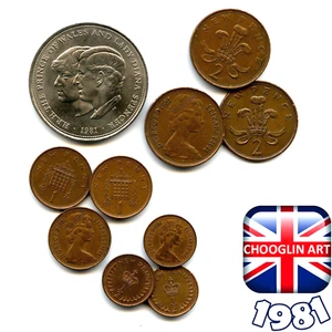 Collection of BRITISH 1981 ELIZABETH II coins, 44 Years Old! - Picture 1 of 2