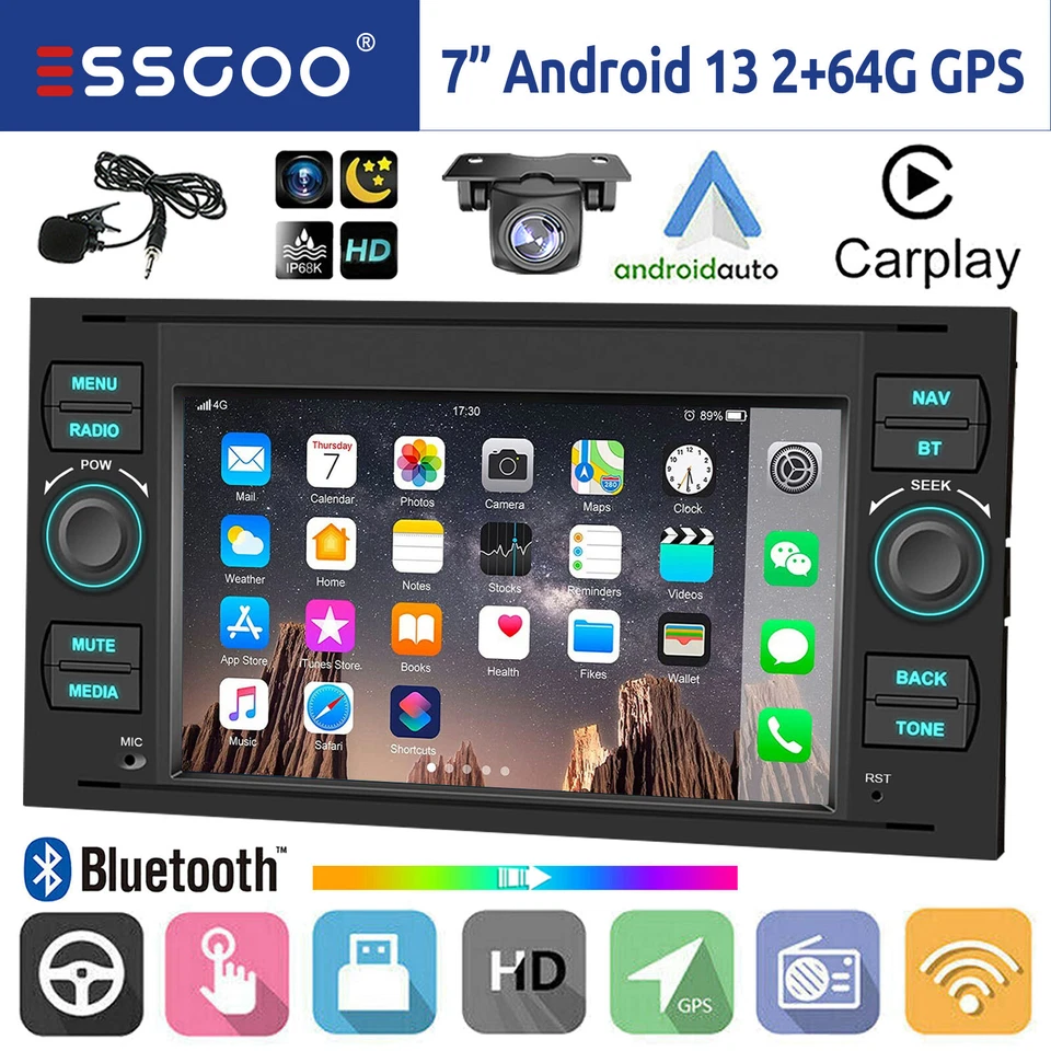 Für Ford Focus Fiesta Transit Galaxy 64G Carplay Autoradio Android 14 GPS Kamera - Bild 1 von 4