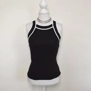 Y2k 00s 2000s 100% cotton Massimo Dutti black and white sleeveless top size S - Picture 1 of 5
