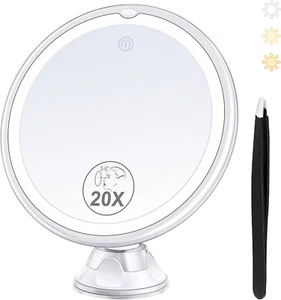 Upgraded 20X Magnifying Mirror with Light Suction Cup 360� Rotation 8" Vanity - Picture 1 of 12