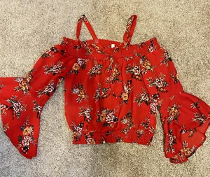 Meraki Womens Boho Crop Off the Shoulder Floral Red Top Size Medium - Picture 1 of 16