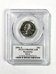 2001 S SILVER PROOF QUARTER 25C KENTUCKY PCGS PR69DCAM (FLAG SLAB) - Picture 1 of 2