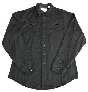 Roper Western Shirt Pearl Snap Floral Black On Black Embroidery Rodeo Sz XL - Picture 1 of 13