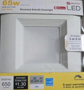 Utilitech LED 65w/10.8w 650 Lumens Recessed Retrofit Downlight SKU 2362 - Picture 1 of 1
