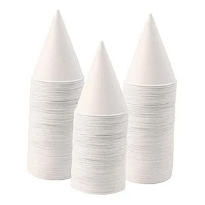 6 oz Snow Cone Cups, 100pc White Paper Cone Cups Wax Coated Leakproof Cone - Picture 1 of 8