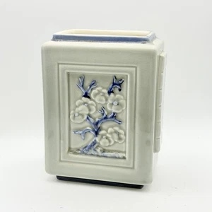 HYALYN 203 rechteckige Vase MCM floral blaue Akzente asiatischer Stil - Bild 1 von 8
