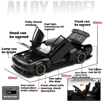 Dodge Challenger SRT Hellcat 1/32 – Modèle réduit métal – Portes ouvrantes LED - Photo 1/4