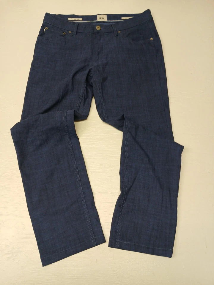 Pantalones de mezclilla elásticos finos azules estilo mandril flexible de dos tonos Brax para hombre sin talla ver detalles Foto 1 de 1
