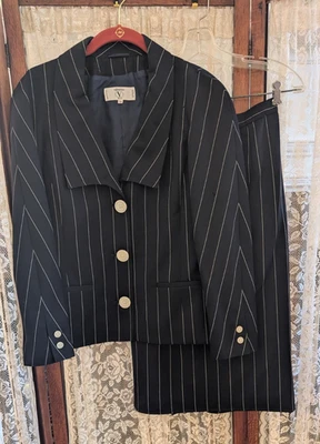Lote Chaqueta Falda Traje Vintage Años 80 90 Valentino Miss V Rayas Negro Blanco Foto 1 de 4