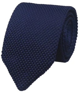 Pointed Knit Ties for Men Pure Color 2.75" Skinny Neck Tie One Size Navy Blue - Picture 1 of 3