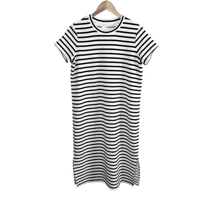 Spanx Airessentials Black White Midi Striped T-Shirt Dress Short Sleeve Medium - Image 1 of 4