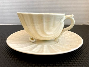 VINTAGE BELLEEK IRELAND NEPTUNE TEACUP AND SAUCER GREEN MARK - Picture 1 of 6