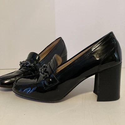 Antonio Melani charol tacones cadena acento negro talla 7,5 Foto 1 de 4