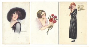 Giacomo Nanni Italien Italia Künstler signiert elegante Frauen 3 Postkarten Hundemütze 1920 - Bild 1 von 1