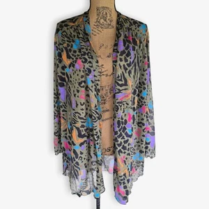 Vintage Oscar de la Renta Sheer Animal Print Cardigan Blouse Cover-Up Green L XL - Picture 1 of 12