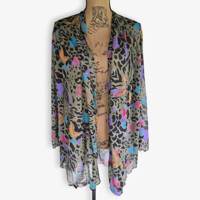 Cárdigan Blusa Encubrimiento Verde L XL Estampado Animal Transparente Oscar de la Renta De Colección Foto 1 de 4
