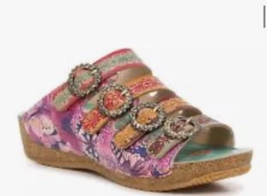 L'Artiste BLESSING Butterfly Leather Wedge Strappy Sandal Shoes Size 9 EU 40 NEW - Picture 1 of 8