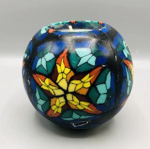 Vintage Stone Candles CA USA Round Stain Glass Design Hand Made 3” Tall - Picture 1 of 9
