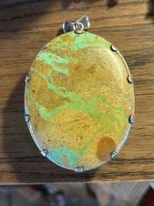Huge Over 3” Long 2” Wide Gaspeite & Silver Pendant Tucson G&M Show 30 Years Ago - Picture 1 of 13