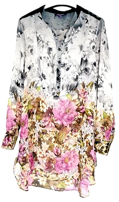 Womens Sheer Floral Tunic size 10 Ethereal Fairy Enchanted Garden Whimiscal Rose - Image 1 of 4